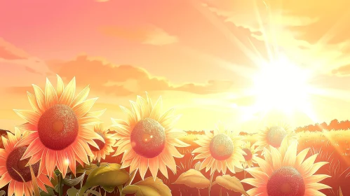 Sunflower Field Sunset Landscape