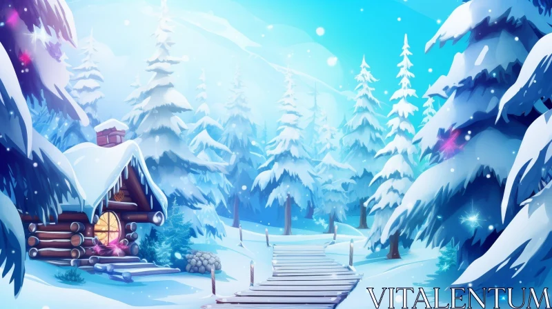 Tranquil Winter Landscape: Snowy Forest House AI Image