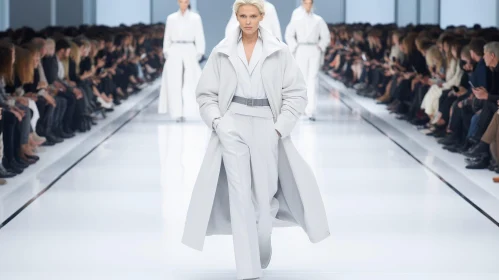 White Fashion Model Walking on Runway