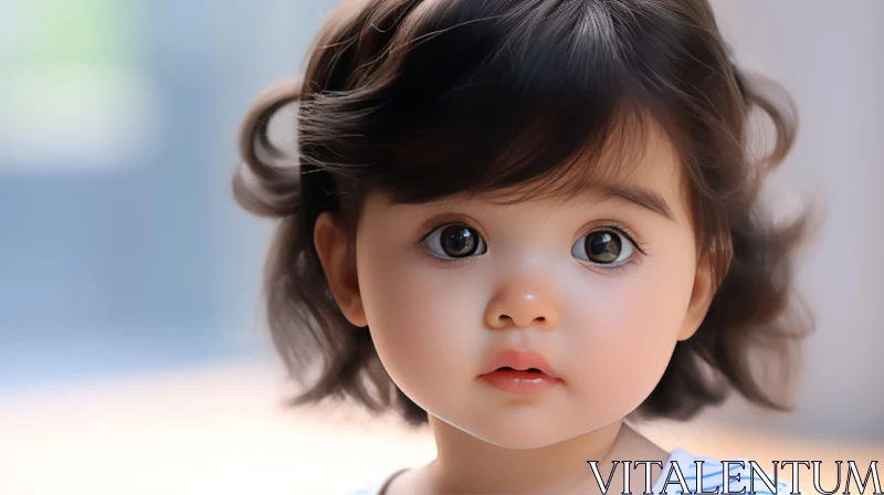 Baby Girl Portrait with Brown Eyes and Blue Shirt AI Image