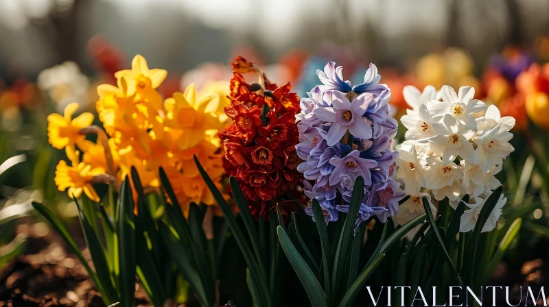 Colorful Hyacinths and Daffodils in Full Bloom AI Image