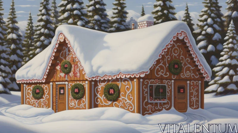 Enchanting Gingerbread House in Snowy Forest AI Image