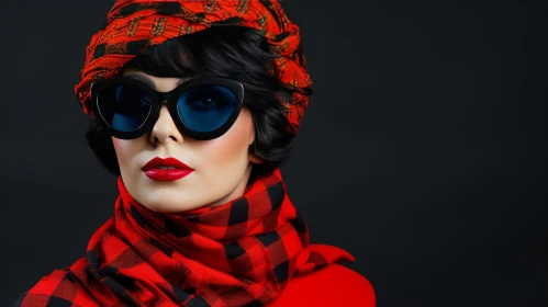Fashion Portrait of a Young Woman in Red and Black Headscarf