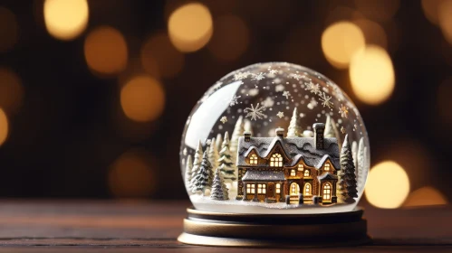 Snow Globe 3D Rendering: Village in Glass Globe