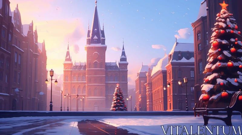 AI ART Winter Cityscape - Serene European Christmas Scene