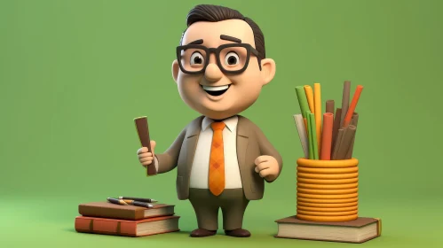 3D Cartoon Male Teacher with Books