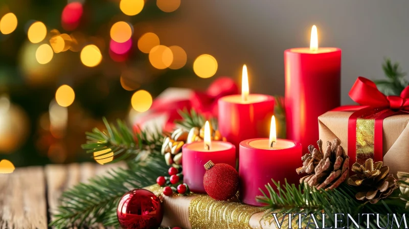 Christmas Candles and Ornaments Decoration AI Image