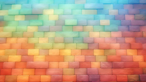 Colorful Rainbow Brick Wall 3D Rendering