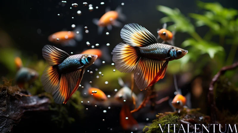 Enchanting Betta Fish in Planted Aquarium AI Image