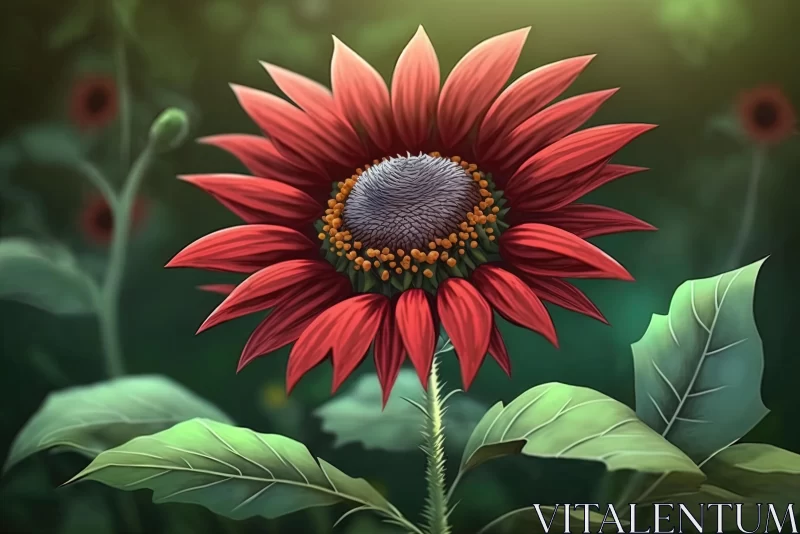 Red Sunflower: A Captivating 2D Game Art Illustration AI Image