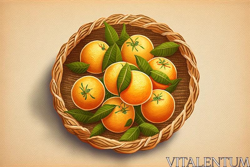 Unique Graphic Design-Inspired Illustrations of Oranges in a Wooden Basket AI Image