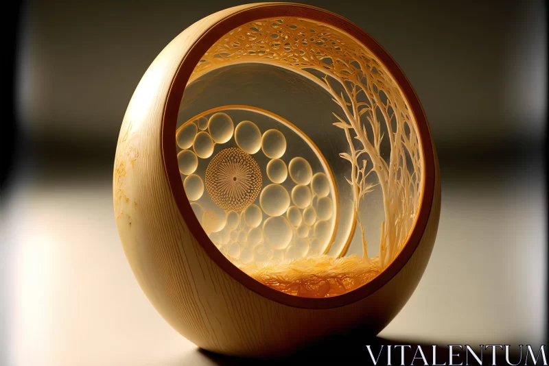 Wooden Egg with Engraved Whimsical Abstract Landscapes AI Image