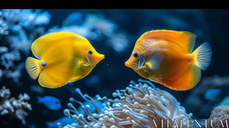 AI ART Yellow Tang Fish Swimming in Blue Water