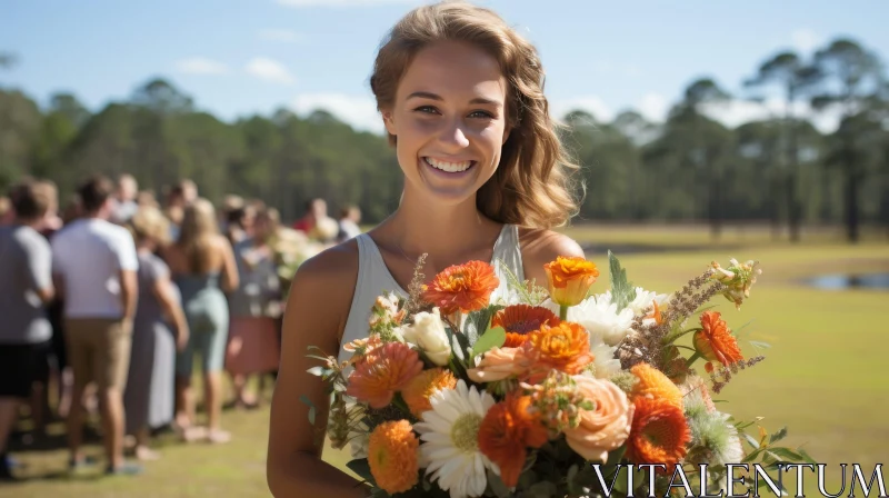 Bridesmaid Portrait with Orange and White Flowers AI Image