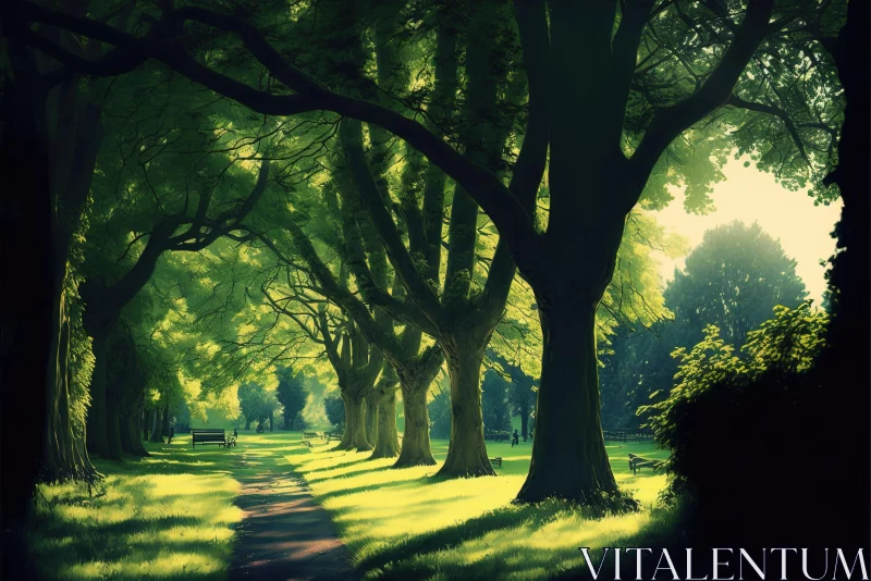 Captivating Nature Artwork: Streaming Light Through Majestic Trees AI Image