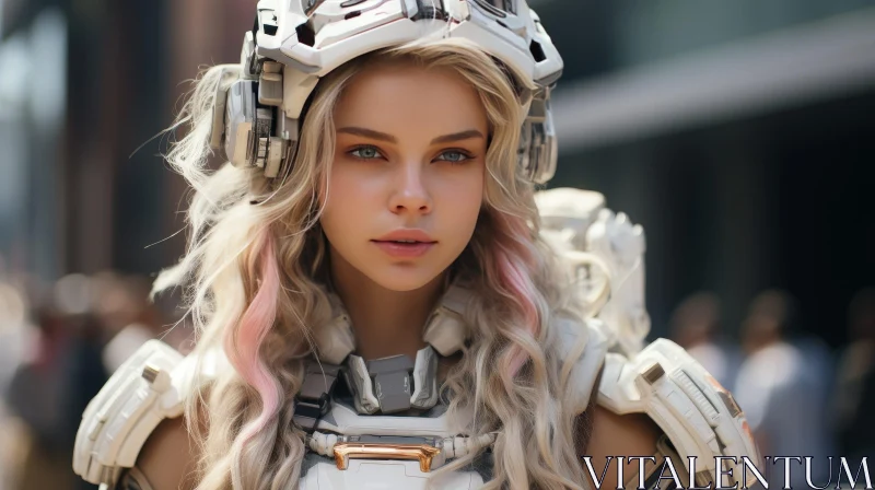 Futuristic Woman Portrait with Helmet and Armor AI Image