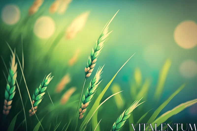 Green Wheat in the Grass: A Captivating Nature-inspired Artwork AI Image