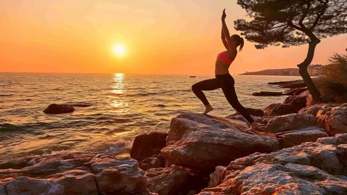 Yoga at Sunset on Rocky Beach