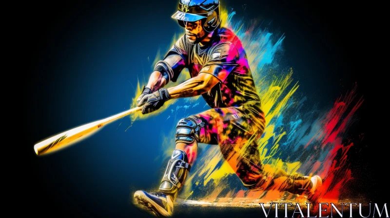 Baseball Batter Swing Digital Painting AI Image