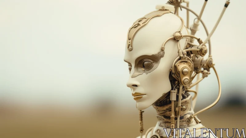 Golden Female Robot Portrait with Glowing Eye AI Image