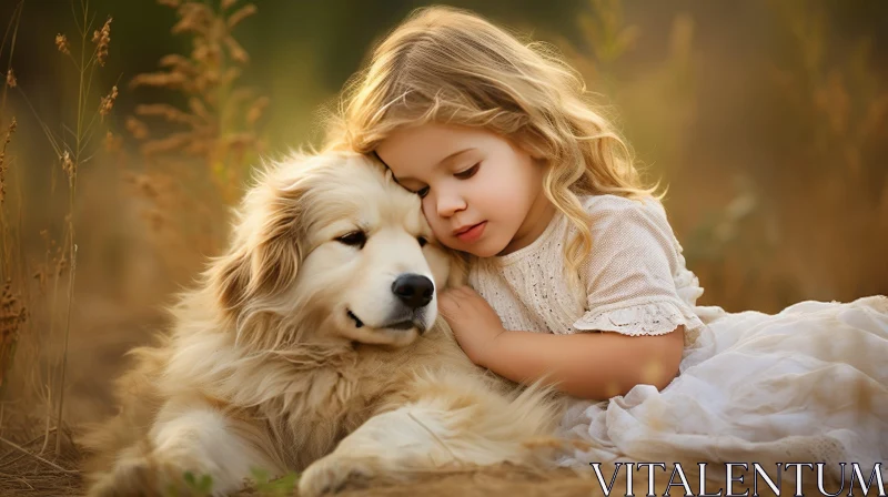 Heartwarming Portrait of Young Girl with Golden Retriever Dog AI Image