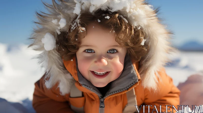 AI ART Joyful Child in Winter Jacket Smiling in Snowy Landscape