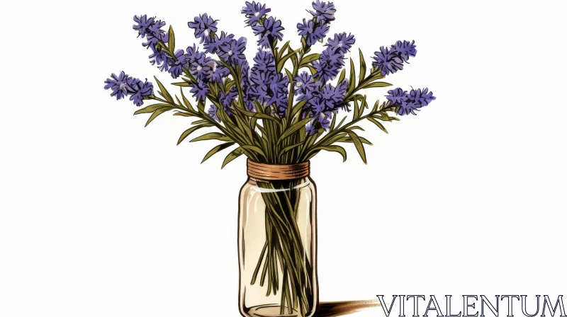 Lavender Bouquet in Glass Jar Illustration AI Image