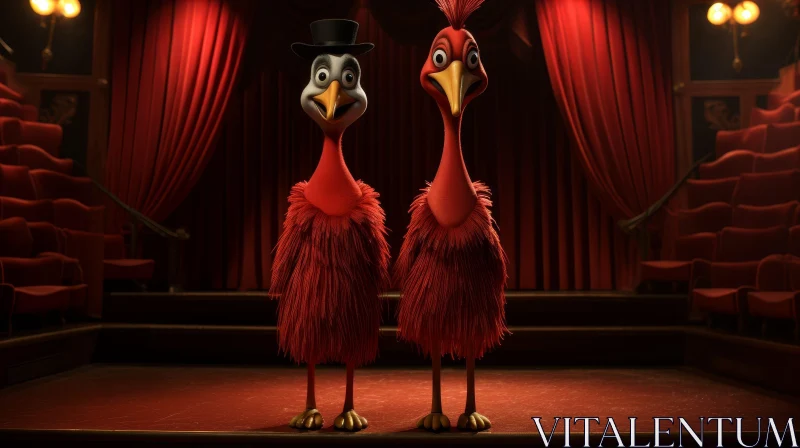 Theatrical Cartoon Turkeys on Stage AI Image