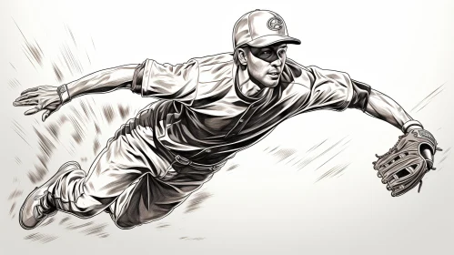 Baseball Player Diving Sketch