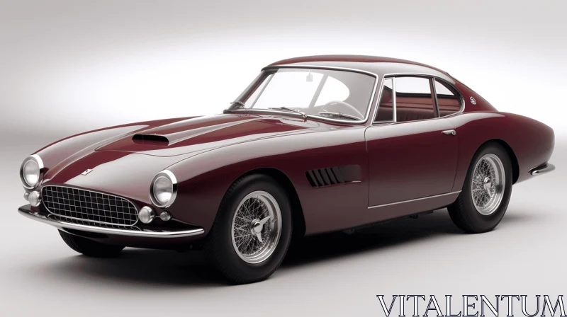 Burgundy Vintage Sports Car with Precisionist Lines and Fine Details AI Image