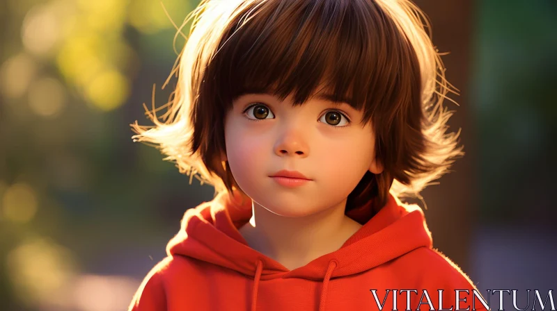 Captivating Portrait of a Young Boy in Red Hoodie AI Image