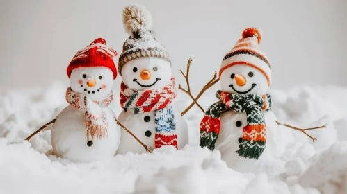 Cheerful Snowmen in Winter Scene