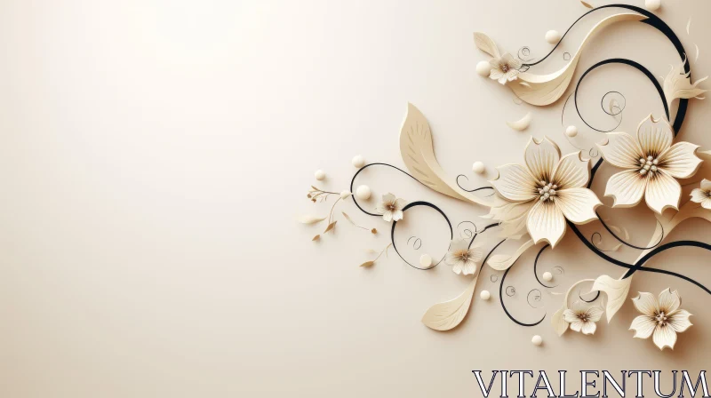 Floral 3D Rendering with White and Cream Flowers AI Image