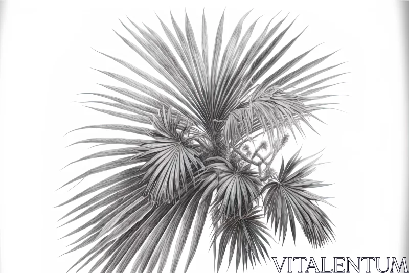 Intricate Monochrome Palm Tree Artwork | Detailed Foliage | Realistic Rendering AI Image