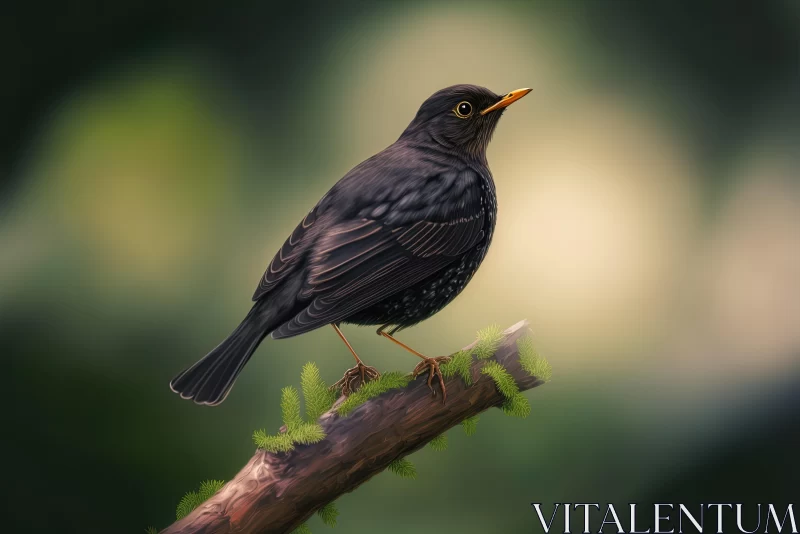 Realistic Black Bird Artwork in a Forest | Detailed Rendering AI Image