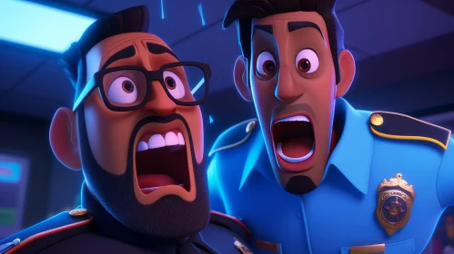 Surprising 3D Animation of Police Characters in Blue Room
