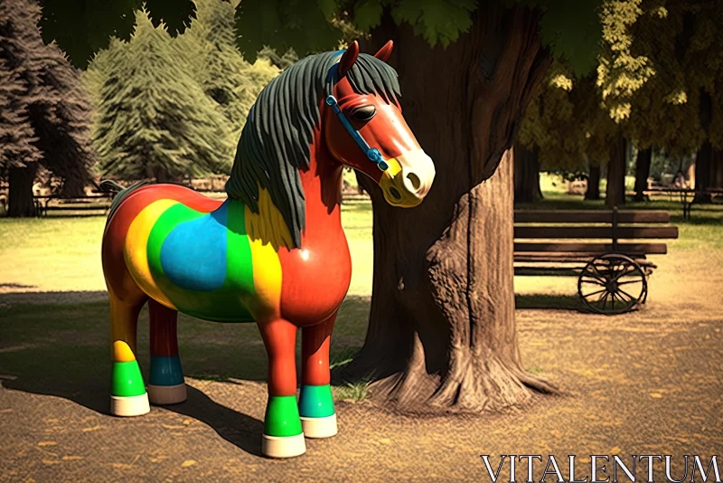 Colorful Animation Still of a Horse Statue in Unreal Engine AI Image