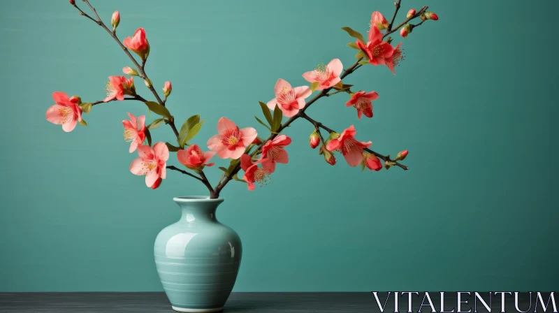 Elegant Cherry Blossoms in Blue Vase AI Image