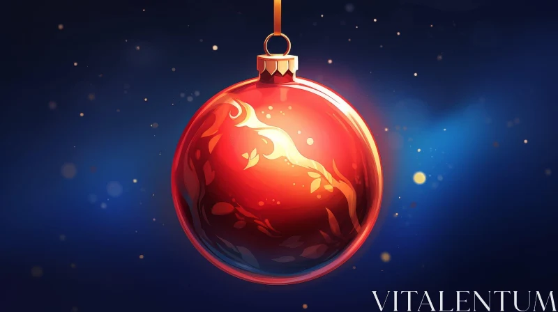 Enchanting Christmas Illustration with Red Glass Ball and Golden Cap AI Image