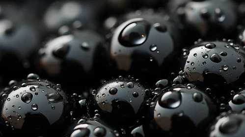 Enigmatic Black Spheres with Water Drops | 3D Rendering