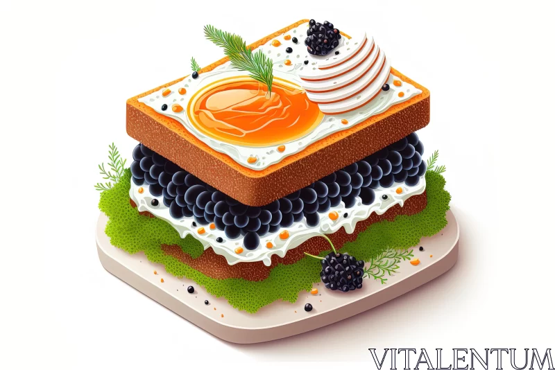 Isometric Sandwich with Eggs, Potatoes, Fruit, and Bread - Multi-Layered Textures AI Image