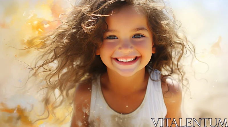 Joyful Young Girl Portrait | Smiling Brown Hair Blue Eyes AI Image