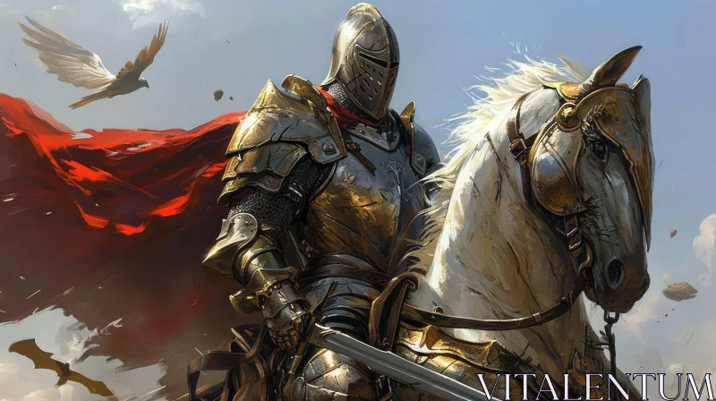 AI ART Knight in Armor on White Horse Painting