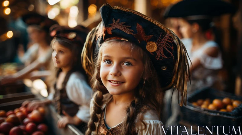 AI ART Young Girl in Pirate Costume with Sword and Apples