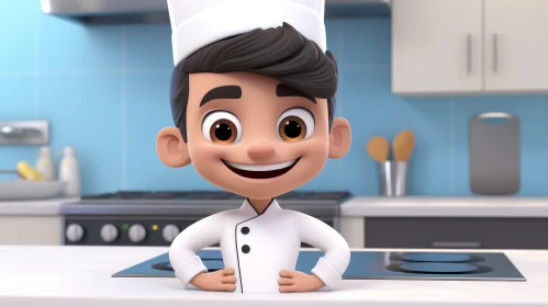 Cheerful Cartoon Chef in Modern Kitchen | 3D Illustration
