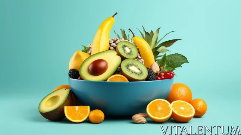 Colorful Mixed Fruits in Blue Bowl AI Image