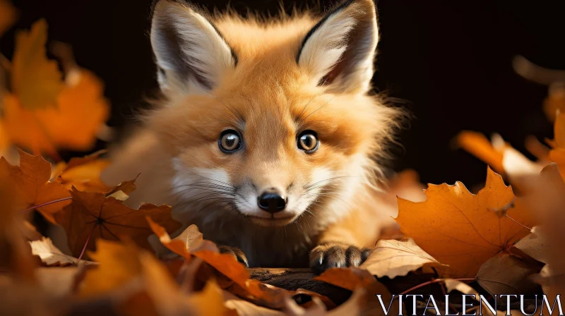 Enchanting Red Fox Portrait in Autumn Leaves AI Image