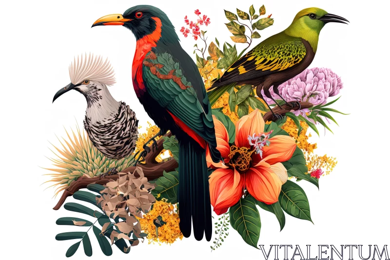 Exotic Birds in a Mysterious Jungle - Detailed Illustrations AI Image