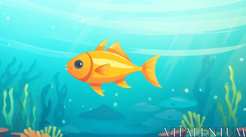 Graceful Goldfish Swimming in Serene Ocean AI Image