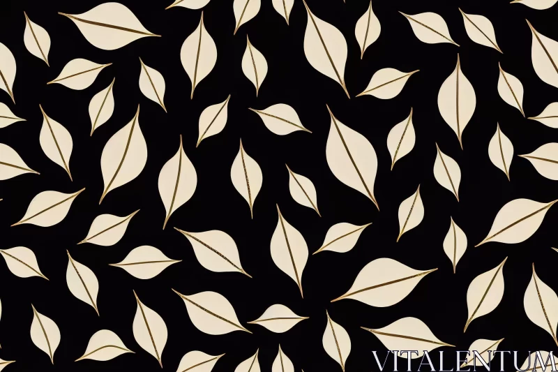AI ART Graceful Leaf Pattern with Gold Accents | Dark White and Black